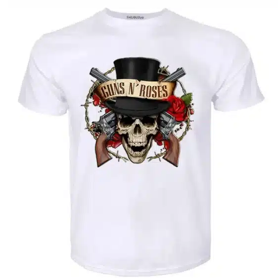 Guns N' Roses Gray Skull & Guns Ring Thorns Logo Unisex T-Shirt