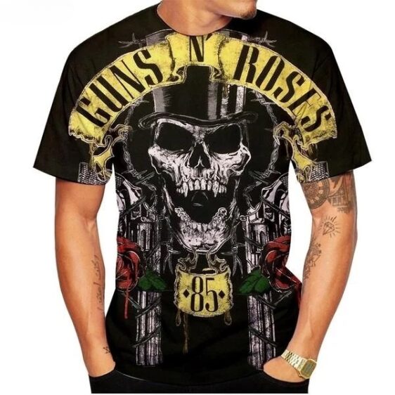 Guns N' Roses Grunge Skull Top Hat Yellow Graphic Men's T-Shirt