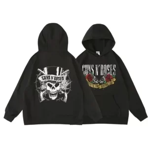 Guns N' Roses Metallic Skull Top Hat Logo Black Unisex Hoodie