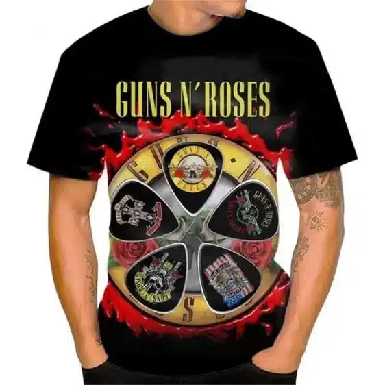 Guns N' Roses Roulette Guitar Pick Rock Album Art Men's T-Shirt