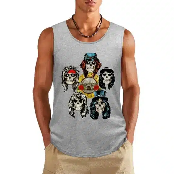 Guns N' Roses Skull Band Member Icons Light Gray Men's Tank Top