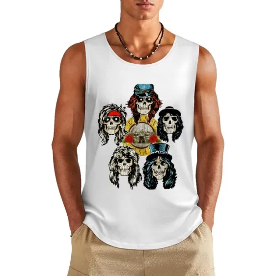 Guns N' Roses Skull Band Member Icons White Men's Tank Top