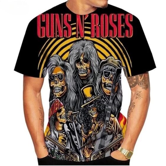 Guns N' Roses Skull Band Members Graphic Black Men's T-Shirt