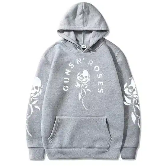 Guns N' Roses Skull & Rose Sleeve Gray Unisex Hoodie