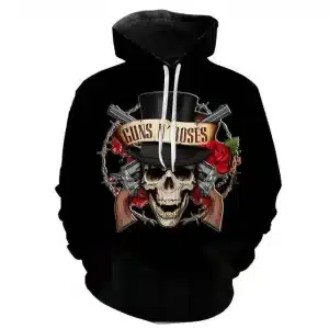 Guns N' Roses Skull Top Hat Revolvers Black Unisex Hoodie