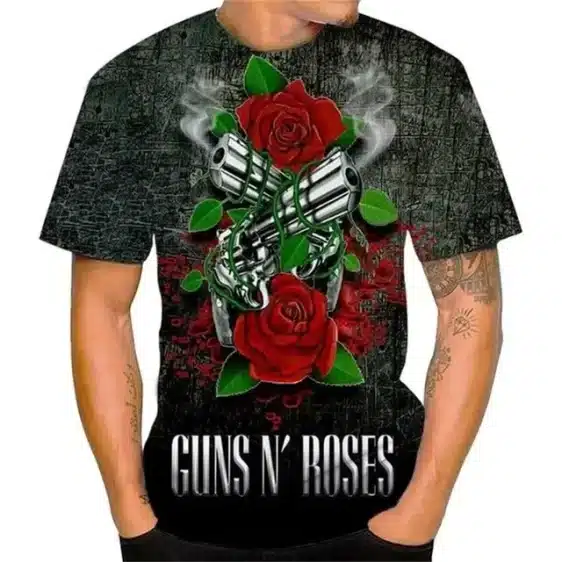 Guns N' Roses Twin Revolvers and Roses Graphic Men's T-Shirt