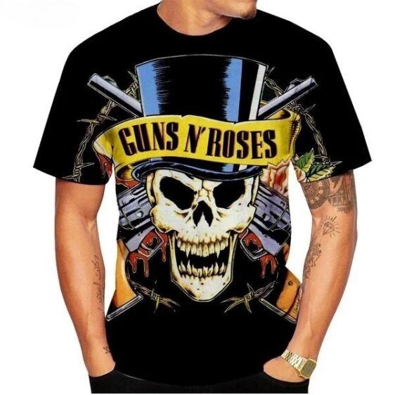 Monster Skull Top Hat Guns N' Roses Black Graphic Men's T-Shirt