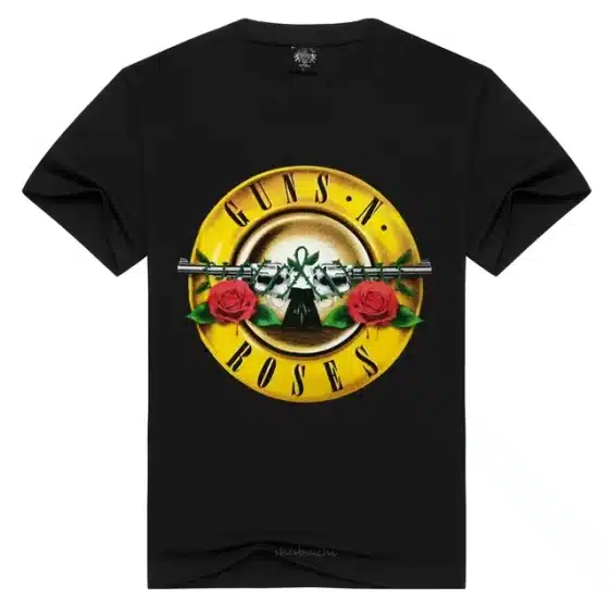 Rock Band Guns N' Roses Gold Plate Logo Black Unisex T-shirt