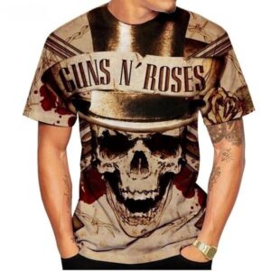 Rock Band Guns N' Roses Skull Top Hat Vintage Brown Men's T-Shirt