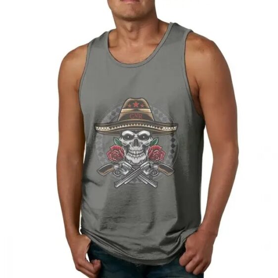 Rock Band Guns N' Roses Sombrero Skull Dark Gray Men's Tank Top