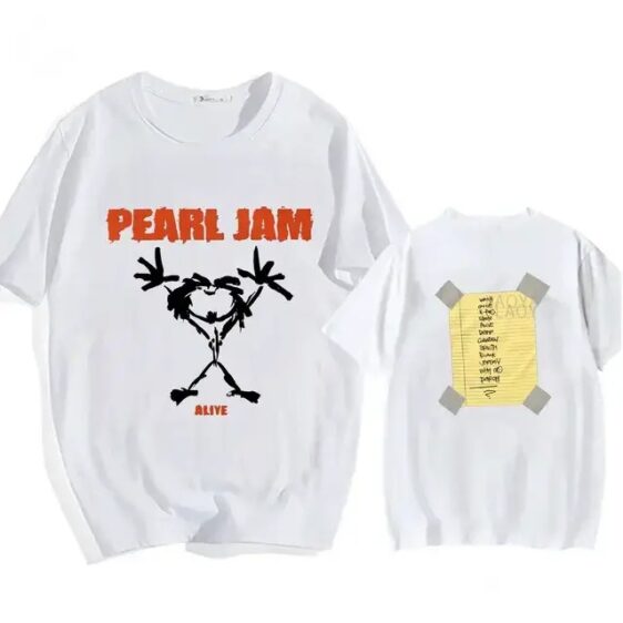 Classic Pearl Jam Alive Sticky Note Logo White Unisex T-Shirt