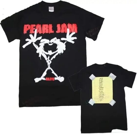 Pearl Jam Alive Sticky Note Logo Black Unisex T-Shirt