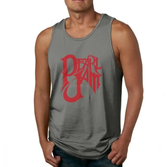 Rock Band Pearl Jam Bold Red Logo Dark Gray Men's Tank Top