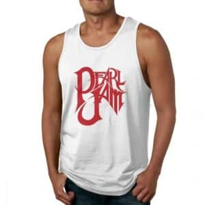 Rock Band Pearl Jam Bold Red Text Logo White Men's Tank Top