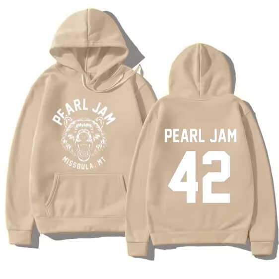 Pearl Jam Missoula MT Grizzly Bear Logo Beige Unisex Hoodie