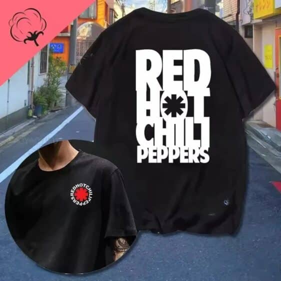 Bold Red Hot Chili Peppers Band Logo Black Men's T-Shirt