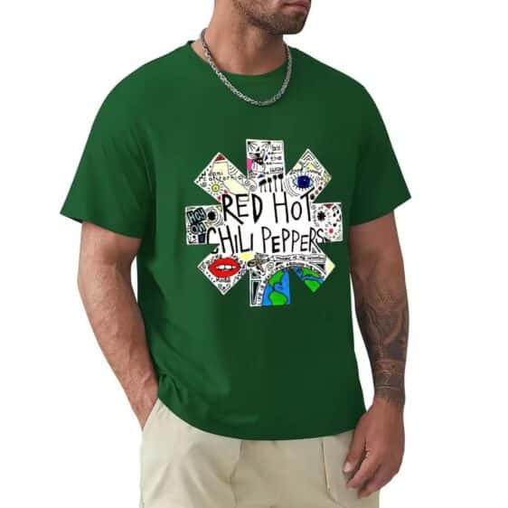 Red Hot Chili Peppers Band Doodle Logo Green Men's T-Shirt