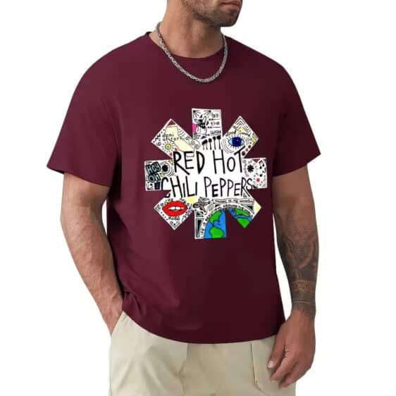 Red Hot Chili Peppers Band Doodle Logo Maroon Men's T-Shirt