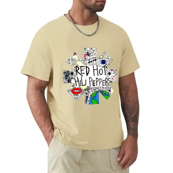 Red Hot Chili Peppers Men's Beige Graphic Rock Band T-Shirt